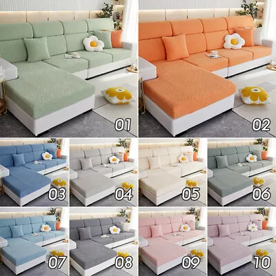 Fleece Jacquard Elastic Sofa Seat Cushion Cover Stretch Lounge Couch Slipcover • $25.54
