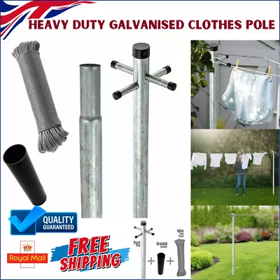 Dry Pole Clothes Support With Socket Heavy Duty Galvanised Washing Line Clothes • £26.95