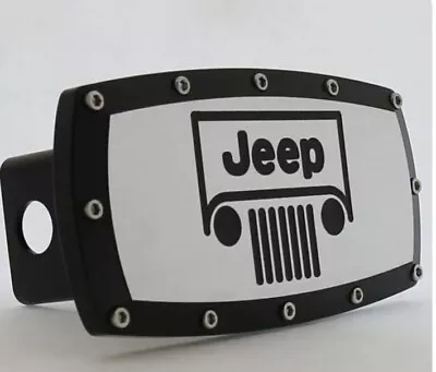 Jeep Logo Aluminum Steel Tow Hitch Cover Engraved Black Powder Coated NEW • $57.57