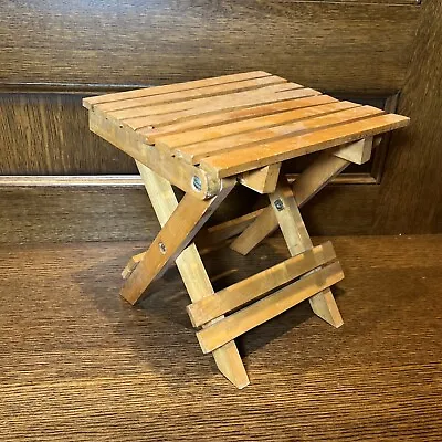 Vintage MCM Wood Slat Plant Stand Small Folding Table Stool Rustic Primitive Art • $14.99