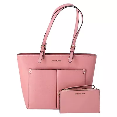 Michael Kors Jet Set Travel Medium Double Pocket Tote Primrose Pink + Wristlet • $139