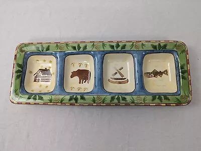 Bella Timberline 17  Relish / Appetizer Platter Moose /Fish Plaid Rim CABIN • $24