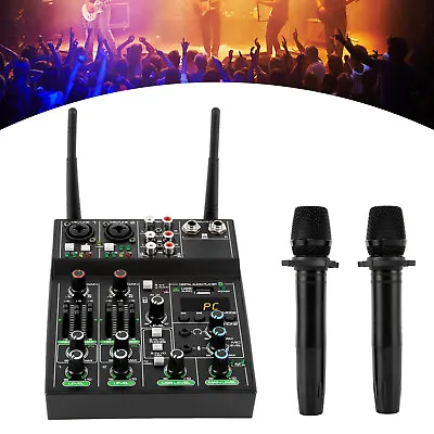 Professional Audio Mixer4Channel Sound Mixer W/Dual Wireless Mic DJ Live Studio • $82