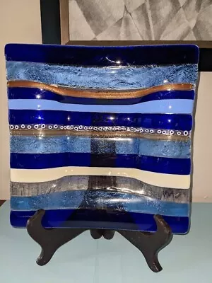 MURANO Millefiori Venice Italy Fused Art Glass Plate Trinket Dish Blue Colors 8  • $45.99