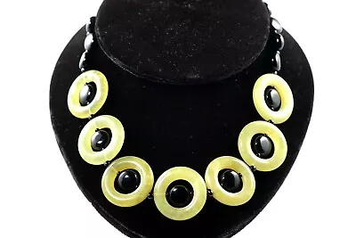 Laura Ramsey Elegant Jade & Onyx Necklace Gold Vermeil Toggle Claps Jade Discs • $195