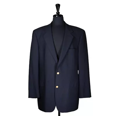 Brooks Brothers Mens Blazer Blue Wool Stretch Gold Button Jacket Sport Coat 44L • $59.99