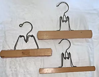 Vintage Pants Hangers Wood Montrose Heavy Duty Metal Clamps 9-10  Wide Lot Of 3 • $9.10