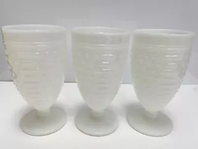 Set Of 3 White Hobnail And Ladder Milk Glass Vintage Anchor Hocking Goblets • $13