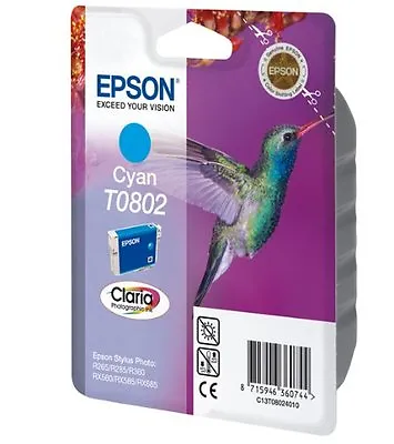 £12.09 • Buy Genuine Epson T0802 Cyan Ink Cartridge P50 Px650 Px700w Px710w R265 Rx560 Rx585