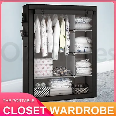 Portable Clothes Wardrobe Closet Storage Cabinet Organiser Unit Shelf Rack AU • $33.44