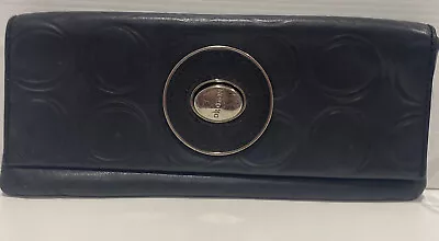 $45.87 • Buy OROTON Signature O Leather Black Clutch PURSE Silver Oval Turn Lock Clasp