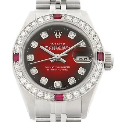 Rolex Datejust 18K Gold & Steel Red Vignette Diamond Ruby Watch W/ Jubilee Band • $3795