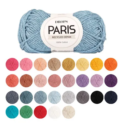 DROPS Paris Aran Yarn Wool 100% Cotton Knitting Crochet Ball 50g 75m 30+ Colours • £1.20