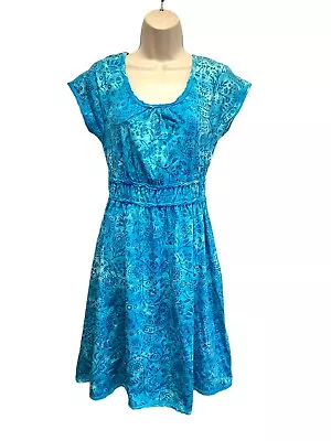 Sahalie Hand Dyed Blue Floral & Paisley Cotton Knit Midi Dress Size S NWT • £23.70