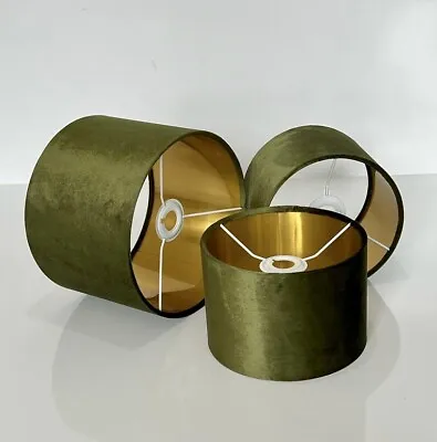 NEW Luxury Glamour Velvet Lamp Shade Pendant Light Shade With Gold Lining SAGE • £89.99