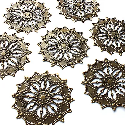 10 X Metal Flower Charms Embellishments Shapes Filigree Bronze Tone Craft 44mm • £1.66