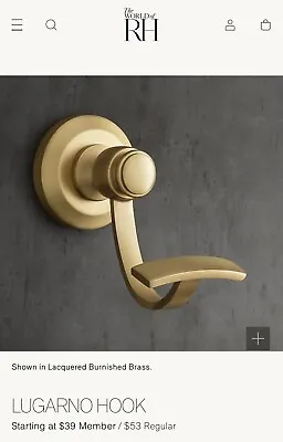 Restoration Hardware Lugarno Towel Hook Brass NEW MSRP $53 • $29.99