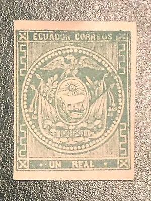 ECUADOR 1865 COAT Of ARMS 1 REAL MINT HINGED RARE STAMP Free Shipping In USA • $39.99