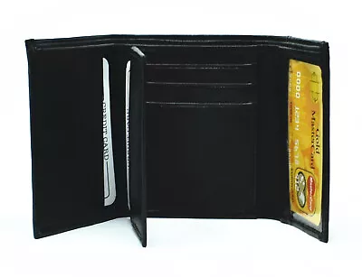 New Men Black Genuine Leather Trifold Wallet ID Window Credit Card Case Holder • $8.99