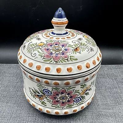 DP Delft Pottery Polychrome Jar W/ Lid Round Floral Hand Painted Holland Vtg • $40.50