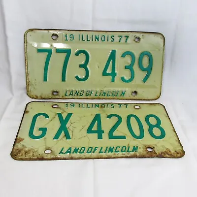 Vtg Lot Of (2) 1977 Illinois License Plates 773 439 & GX 4208 Land Of Lincoln • $9.95