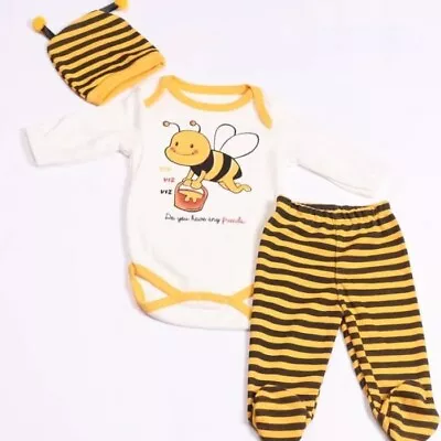 Newborn Baby Bee Print Romper Tops Body Trousers Pants Hat Outfits Clothes 3 PCS • £8.99