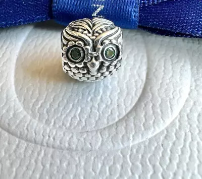 Pandora Wise Owl Animal Bead Green CZ Charm  Clear Stamps 925 ALE  • $35