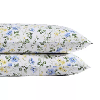 Laura Ashley Meadow Floral Cotton Blue 2 Piece Pillowcases-Standard Sham • $19.99