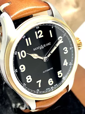 Montblanc Men's Watch 1858 Swiss Automatic Black Dial 117833 Brown Leather Band • $1799.99