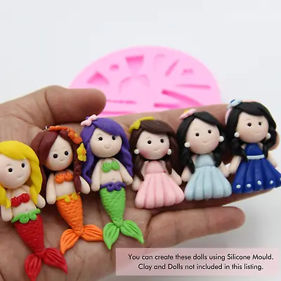 Clay Doll Mermaid Silicone Mold For Air Dry Clay Cold Porcelain Polymer Clay • $27