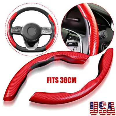 Red Carbon Fiber Universal Car Steering Wheel Booster Cover Non-Slip Accessories • $17.98