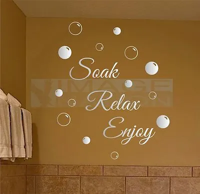 £5.49 • Buy Soak Relax Enjoy Wall Stickers & Bubbles Decals Bathroom Home Art Decor  