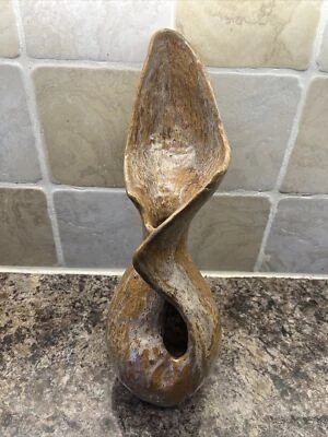 Unusual Studio Pottery Twist Vase Signed - Collectable Heavy Brown Vase • £42.40
