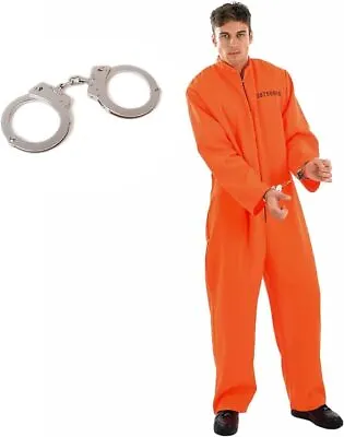 Mens Orange Prisoner Costume Adult Convict Jail Jumpsuit Fancy Dress M L XL • $31.95