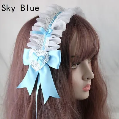 Lolita Women Girls Hairband Headdress Cosplay Sweet Maid Fairy Lace Satin Bow • $10.80