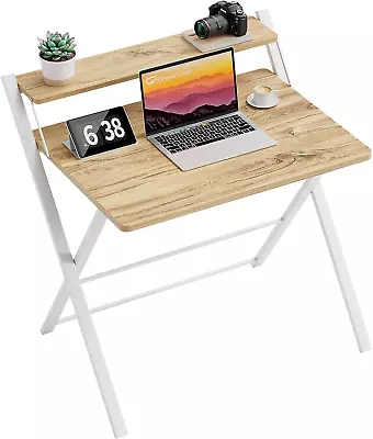 Small Folding Desk No Assembly Required Fully Unfold 27.3 X 22 Inch Oak • $93.72