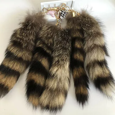 10Pcs/lot Real American Raccoon Fur Tail Keychain Cosplay Toy Bag Accessories • $21.50