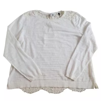 Cabi Sweater Womens L Large Back Lace Off White #5005 Lightweight Spring Knit • $15.99