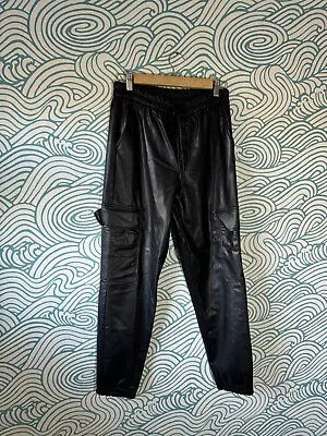 Zara Ladies Black Faux Leather Cargo Trousers Size S • £5