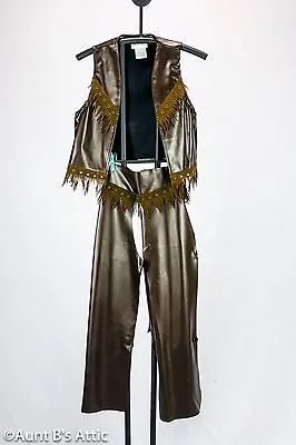$19.49 • Buy Cowboy Chaps & Vest Child Sz Brown Vinyl Fringed Western Gun Slinger Costume 