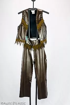 Cowboy Chaps & Vest Child Sz Brown Vinyl Fringed Western Gun Slinger Costume  • $14.99