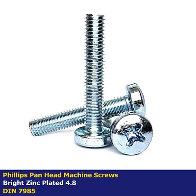 PHILLIPS PAN HEAD MACHINE SCREWS BRIGHT ZINC PLATED 4.8 (DIN 7985) M4 - 4mm • £221.69