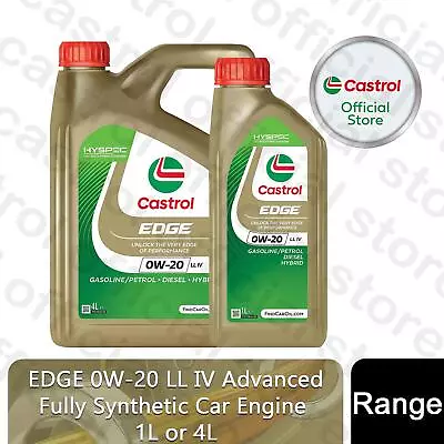 Castrol Edge 0W-20 LL IV Car Engine Oil Fully Synthetic Hyspec Standard 1L Or 4L • £19.99