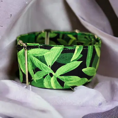 Green Leaves On Black Background Martingale Dog Collar • $34