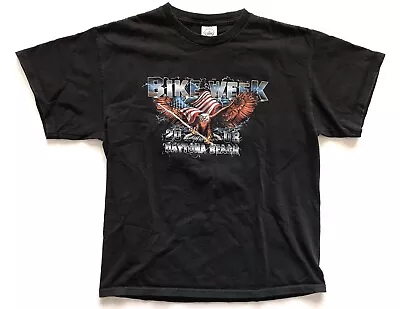 VTG 08’ Daytona Beach Bike Week Black Large T-Shirt Double Sided American Eagle • $14.80