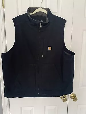 NWOT Carhartt Men's XL Black Mock Neck Sherpa Lined Vest Loose Fit Zip Up  • $57.99