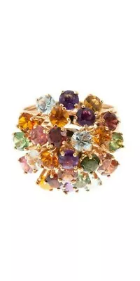 18K Yellow Gold Multi Color Gemstone Dome Ring Size 6 • $1000