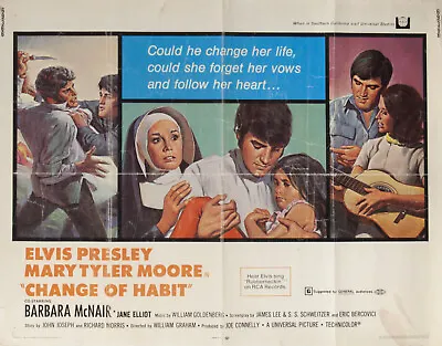 Original 1969 Elvis Presley & Mary Tyler Moore CHANGE OF HABIT Film Movie Poster • $95