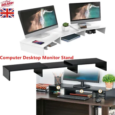 Computer Desktop Monitor Stand 3 Shelf Adjustable Laptop Desk Riser Tow Colour • £19.45