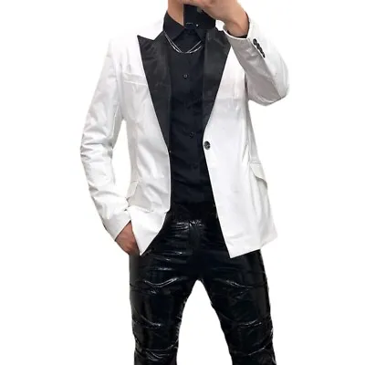 Men Faux Leather Blazer Jacket Stage Coat Tops Lapel Clubwear Costume Punk Coat • $87.99